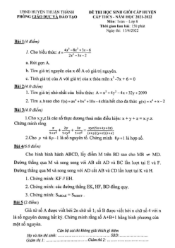 Đề HSG huyện Toán 8 năm 2021 – 2022 phòng GD&ĐT Thuận Thành – Bắc Ninh