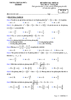 Đề kiểm tra Đại số 10 chương 3 trường THPT Đa Phúc – Hà Nội