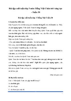 Bài tập cuối tuần lớp 3 môn Tiếng Việt Chân trời sáng tạo - Tuần 30