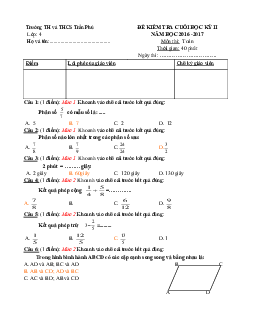 Đề thi học kì 2 môn Toán lớp 4 trường TH&THCS Trần Phú, Bình Phước năm học 2016 - 2017