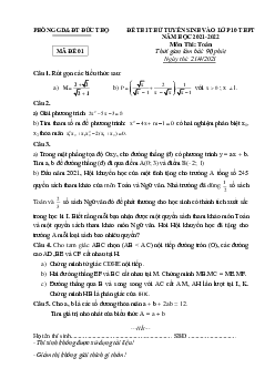 Đề thi thử Toán vào lớp 10 năm 2021 – 2022 phòng GD&ĐT Đức Thọ – Hà Tĩnh