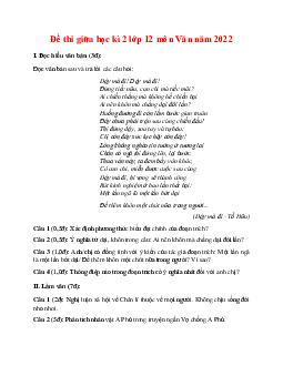 Đề thi giữa học kì 2 lớp 12 môn Văn năm 2022 Đề 3