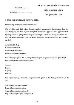 Đề thi học kì 1 môn Giáo dục Kinh tế và Pháp luật 11 năm 2023 - 2024 sách Cánh diều