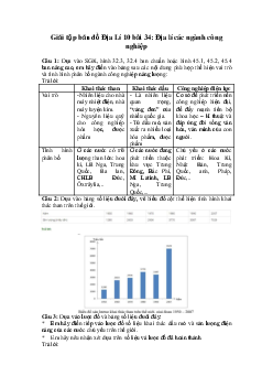 Tập bản đồ Địa lý lớp 10 bài 34: Địa lí các ngành công nghiệp ( có đáp án)
