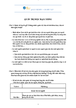 Đề cương ôn thi kết thúc học phần Quản trị học đại cương | Đại học Thăng Long