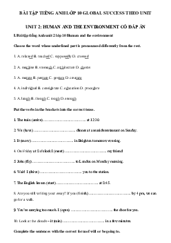 Bài tập tiếng Anh 10 unit 2 Human and The Environment