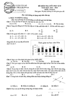 Đề thi giữa học kì 2 Toán 6 năm 2023 – 2024 trường THCS Xuân La – Hà Nội