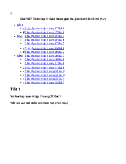 Vở bài tập Toán lớp 4 trang 27 Bài 8: Góc nhọn, góc tù, góc bẹt Kết nối tri thức