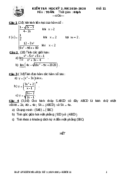 Đề thi HK2 Toán 11 năm học 2019 – 2020 trường THPT Gia Định – TP HCM