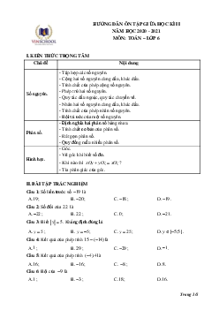 Hướng dẫn ôn tập giữa kì 2 Toán 6 năm 2020 – 2021 trường Vinschool – Hà Nội
