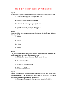 Trắc nghiệm Lịch sử 10 Bài 3: Sử học với các lĩnh vực khoa học | Kết nối tri thức