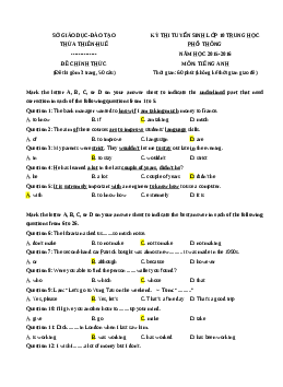 Đề thi tuyển sinh vào lớp 10 môn Tiếng Anh năm 2015-2016 tỉnh Thừa Thiên Huế