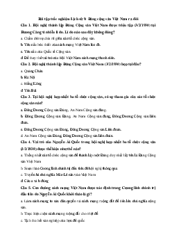 Bài tập trắc nghiệm Lịch sử 9: Đảng cộng sản Việt Nam ra đời( có đáp án )