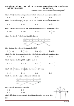 Đề minh họa môn Toán 2020 (có đáp án)