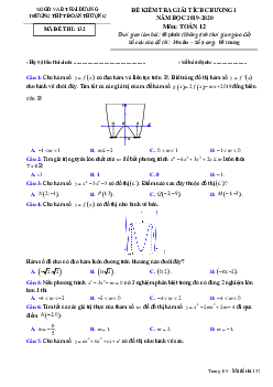 Đề kiểm tra Giải tích 12 chương 1 năm 2019 – 2020 trường Đoàn Thượng – Hải Dương