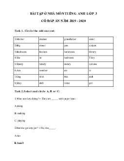 Phiếu bài tập ở nhà tiếng Anh lớp 3 - Ngày 17/04