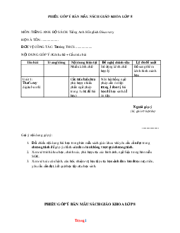 Bộ phiếu góp ý sách giáo khoa Tiếng Anh 8 English Discovery