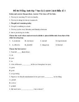 Đề thi Tiếng Anh lớp 7 học kì 2 sách Explore English - số 1