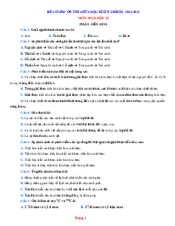 Đề cương ôn thi giữa học kỳ II năm học 2022-2023 môn sinh học 12 Phần Tiến hóa