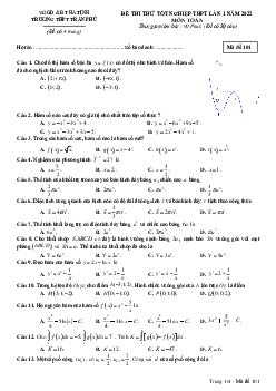 Đề thi thử tốt nghiệp THPT 2022 môn Toán lần 1 trường THPT Trần Phú – Hà Tĩnh