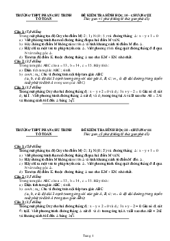 Đề kiểm tra 1 tiết Hình học 10 chương 3 trường THPT Phan Chu Trinh – Phú Yên