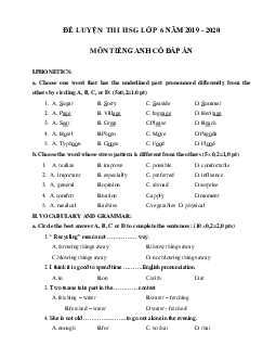 Đề thi thử học sinh giỏi lớp 6 môn tiếng Anh năm 2019 - 2020 số 6