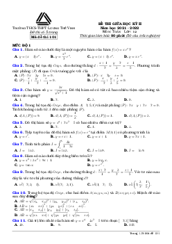 Đề thi giữa học kỳ 2 Toán 12 năm 2021 – 2022 trường Lương Thế Vinh – Hà Nội