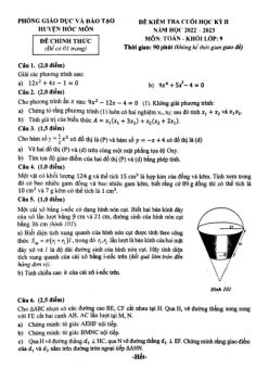 Đề cuối học kỳ 2 Toán 9 năm 2022 – 2023 phòng GD&ĐT Hóc Môn – TP HCM