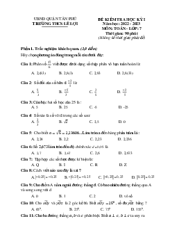 Đề kiểm tra học kỳ 1 Toán 7 năm 2022 – 2023 trường THCS Lê Lợi – TP HCM