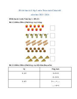ĐỀ KIỂM TRA CUỐI HỌC KÌ 1 lớp 1 môn Toán - NĂM HỌC 2023-2024 | Đề 2 | Chân trời sáng tạo