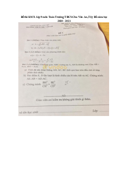 Đề thi KSCL lớp 9 môn Toán Trường THCS Chu Văn An, Tây Hồ năm học 2020 - 2021