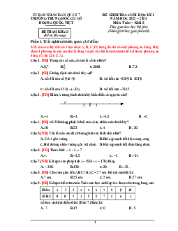 Đề tham khảo học kỳ 1 Toán 6 năm 2022 – 2023 trường THCS Hoàng Quốc Việt – TP HCM
