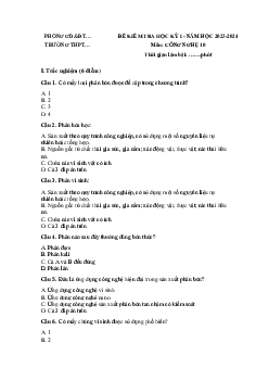 Giải đề thi học kì 1 môn Công nghệ 10 năm 2023 - 2024 sách Cánh diều đề 2