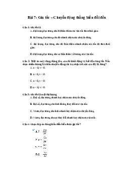 Trắc nghiệm Vật lí 10 Bài 7: Gia tốc – Chuyển động thẳng biến đổi đều | Chân trời sáng tạo