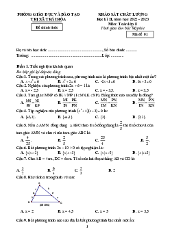 Đề học kì 2 Toán 8 năm 2022 – 2023 phòng GD&ĐT Thái Hòa – Nghệ An