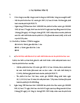 Bộ câu hỏi ôn tập môn Tài chính tiền tệ nội dung chương 2 "Thị trường tiền tệ"