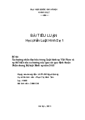 Bài tiểu luận Hình sự 1 - Luật Hình Sự | Trường Đại học Luật, Đại học Quốc gia Hà Nội