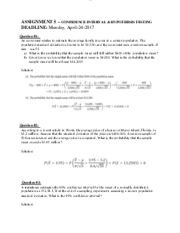Assignment 5 "Confidence interval & hypothesis testing" (Solution)