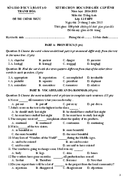Đề thi chọn học sinh giỏi lớp 12 THPT tỉnh Thanh Hóa năm học 2014-2015 môn Tiếng Anh