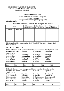 Đề thi thử tuyển sinh lớp 10 THPT tỉnh Thái Nguyên năm học 2018-2019 môn Tiếng Anh (chuyên) (có đáp án)