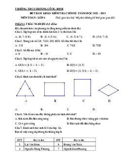 Đề tham khảo cuối kỳ 1 Toán 6 năm 2022 – 2023 trường THCS Trương Công Định – TP HCM