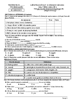 Đề thi giữa học kì 2 môn Tiếng Anh 6 năm 2023 - 2024 sách Global Success | Đề 8