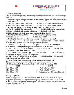 Bộ đề kiểm tra 1 tiết Lịch Sử 7 học kỳ 2 (có đáp án)