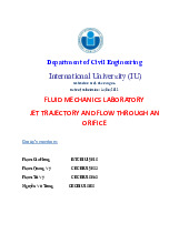 Jet trajectory and flow through an orifice | Môn Fluid Mechanics Lab - Trường Đại học Quốc tế, Đại học Quốc gia Thành phố Hồ Chí Minh