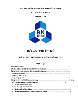 Đồ án thiết kế Cơ sở kỹ thuật điện - Khoa Cơ khí - Đề 9 "Hệ thống dẫn động băng tải"