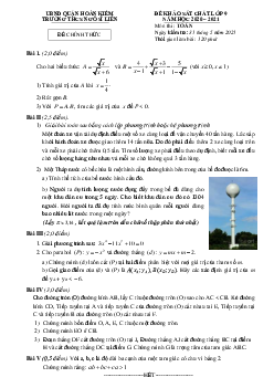 Đề khảo sát Toán 9 năm 2020 – 2021 trường THCS Ngô Sĩ Liên – Hà Nội