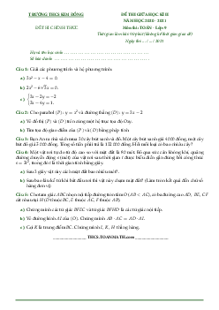 Đề thi giữa học kì 2 Toán 9 năm 2020 – 2021 trường THCS Kim Đồng – TP HCM
