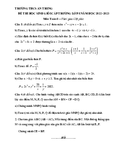 Đề học sinh giỏi Toán 8 năm 2022 – 2023 trường THCS An Trung – Nghệ An