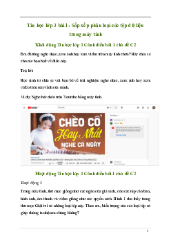 Giải Tin học lớp 3 Bài 1: Sắp xếp phân loại các tệp dữ liệu trong máy tính | Cánh diều