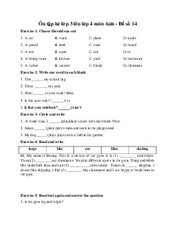 Ôn tập hè lớp 3 lên lớp 4 môn Anh - Đề số 14